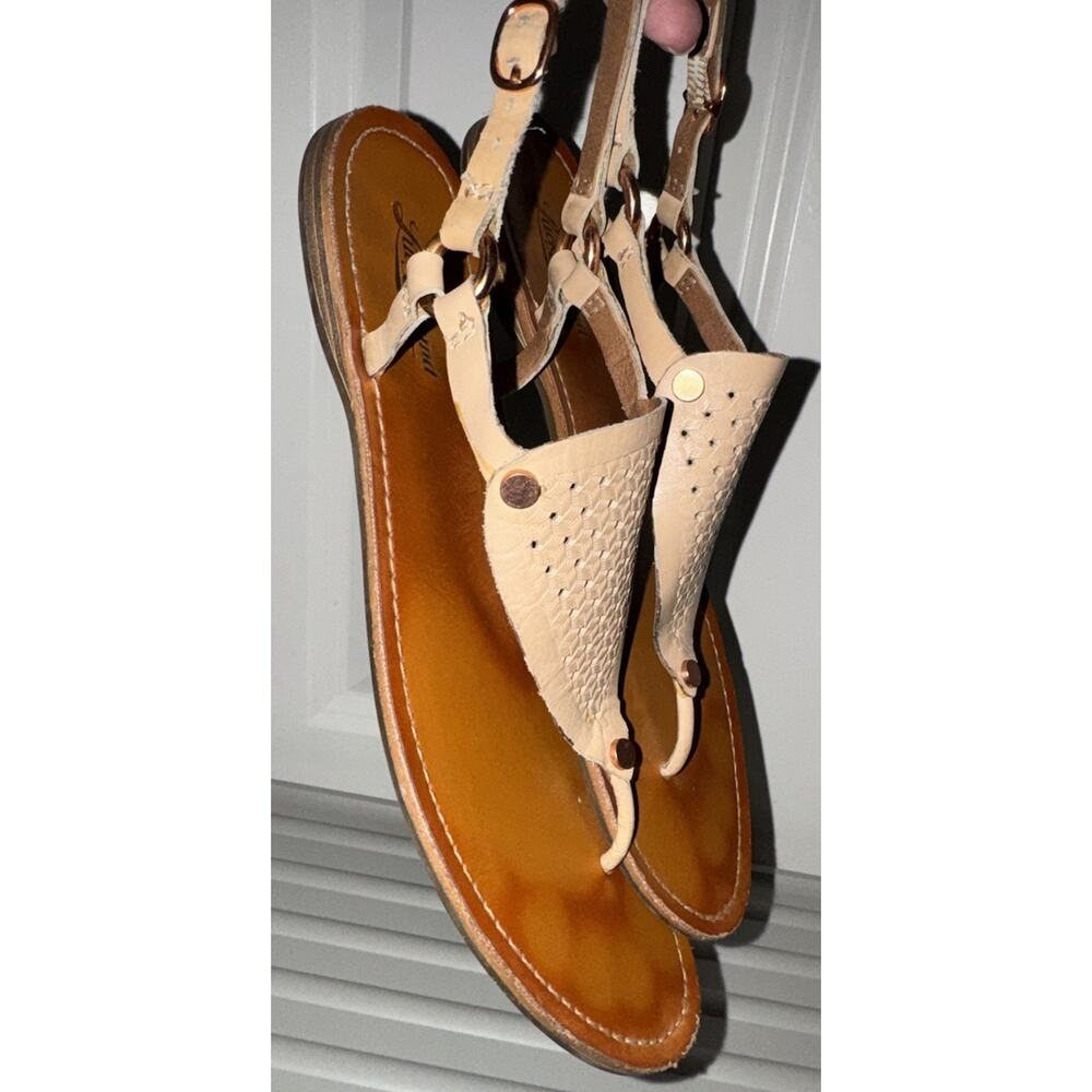 Lucky Brand Woven Leather Thong Sandals Women’s Size 7.5 Beige Boho Slingback